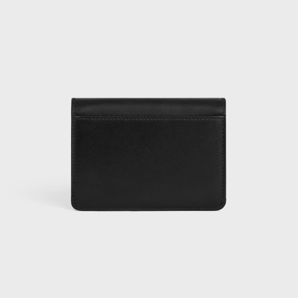 Celine Card Holder with Flap Triomphe in Black Shiny Calfskin and Gold - Picture 8 of 8